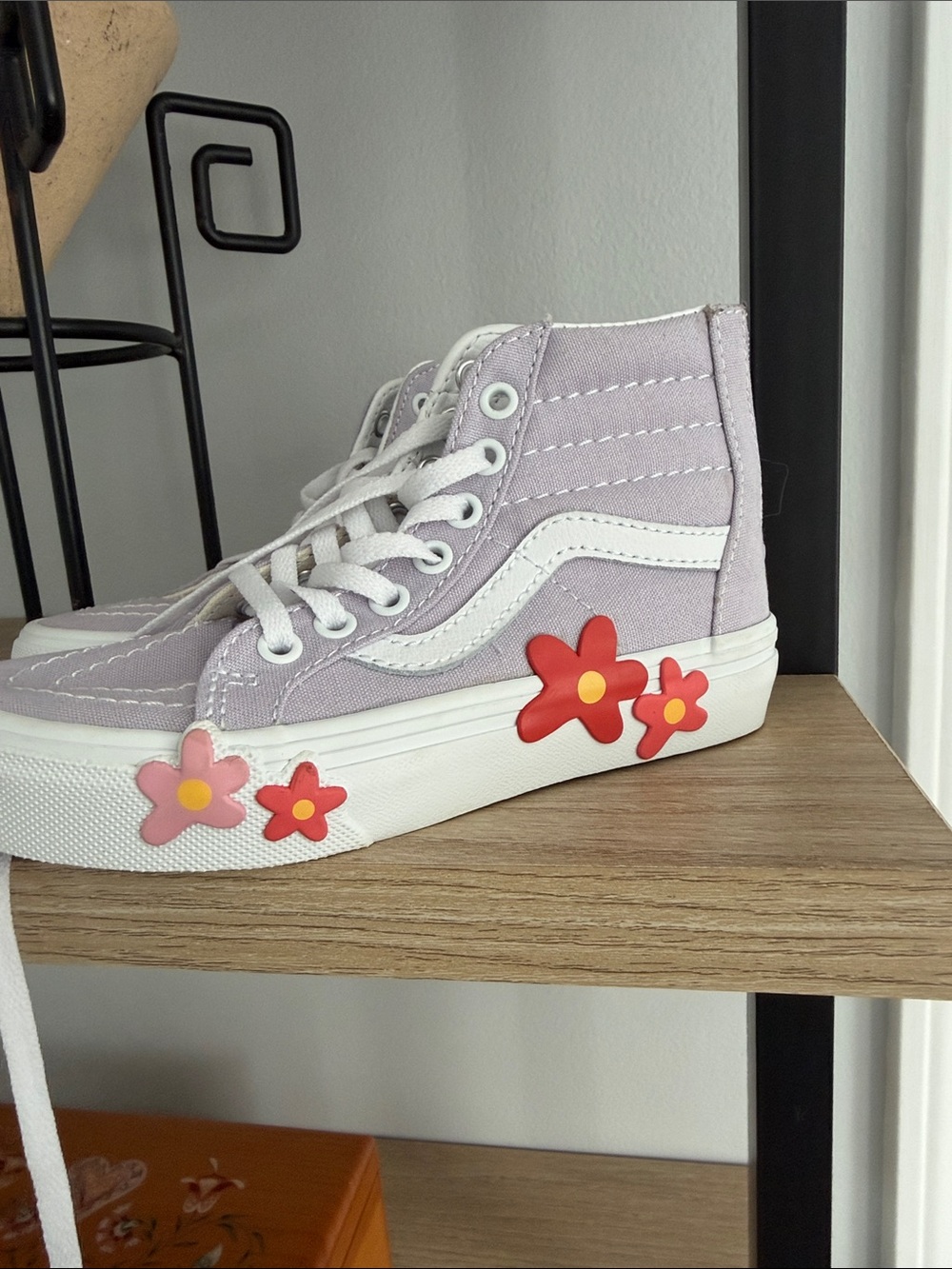 Vans Kids Lavender High-Top Sneakers with Red Flower Details